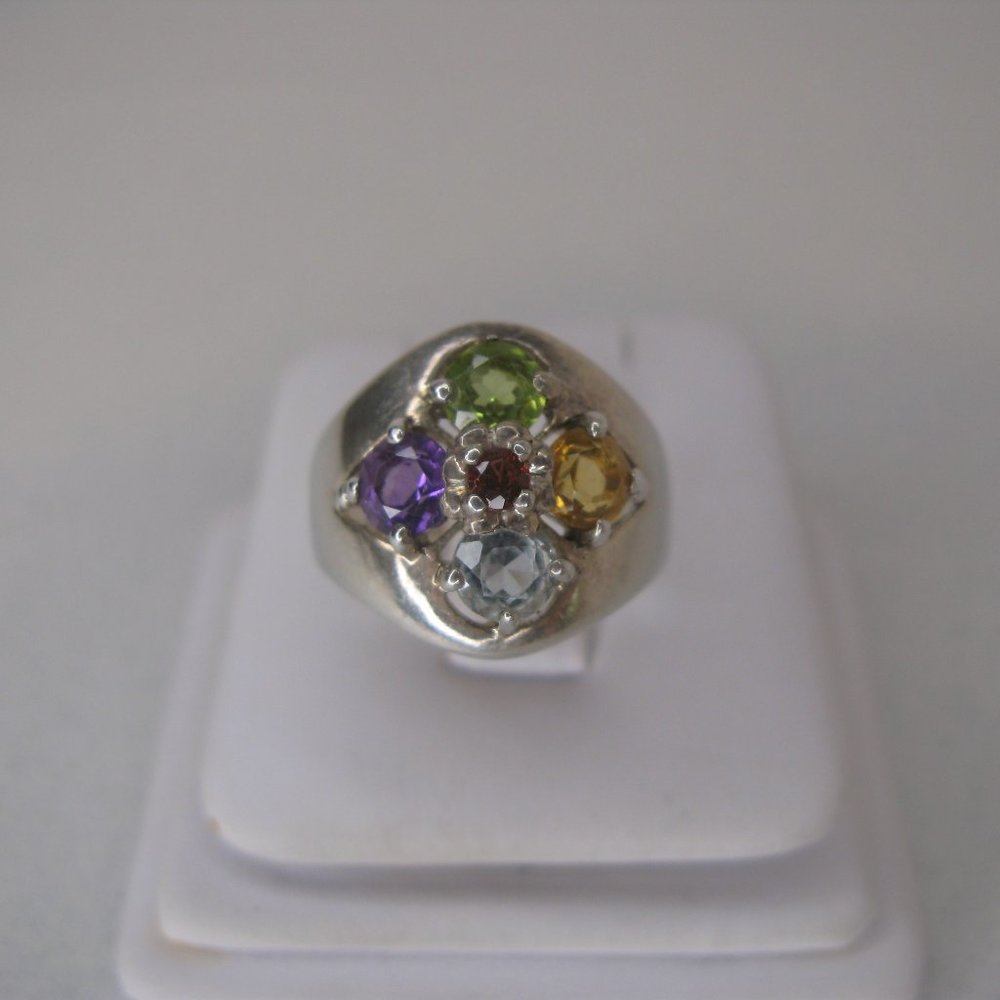 Sterling Silver Multi Color Gemstone Ring Size 7